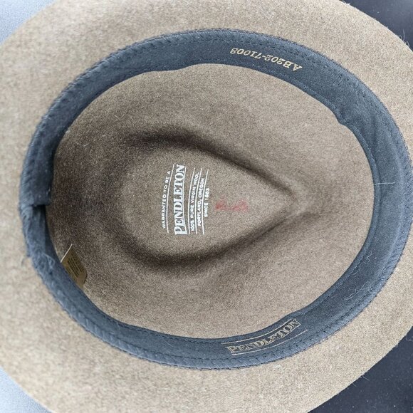 Pendleton Fedora Hat Lid Medium 22" Green Olive Wool Leather Band Classic USA - Picture 7 of 9